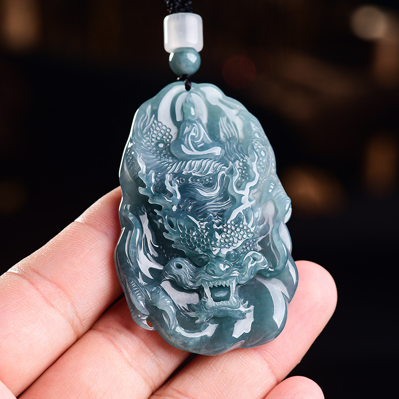 Vintage Fashion Women - Natural Burmese Jadeite Dragon Pendant Necklace