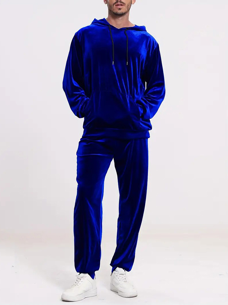 Vintage Fashion Outfits Men - Fashion Solid Color Velvet Two Piece