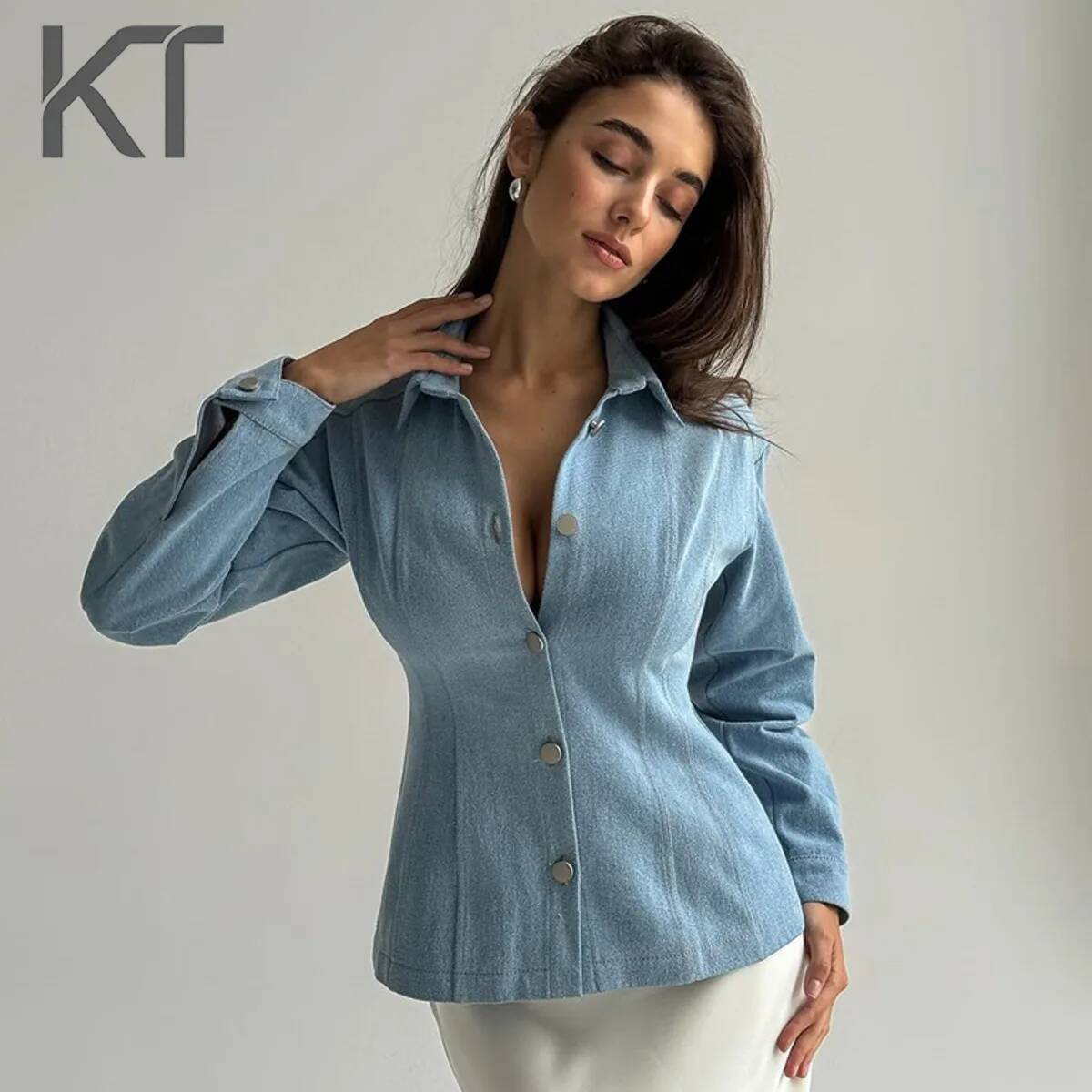 Vintage Fashion Women - KT Vintage Waist Cinching Denim Shirt