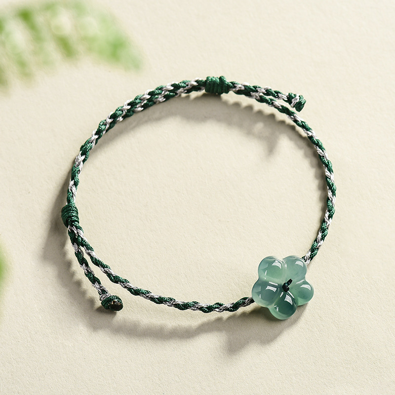Vintage Fashion Women - Burmese Jadeite Flower Bracelet Natural Jade
