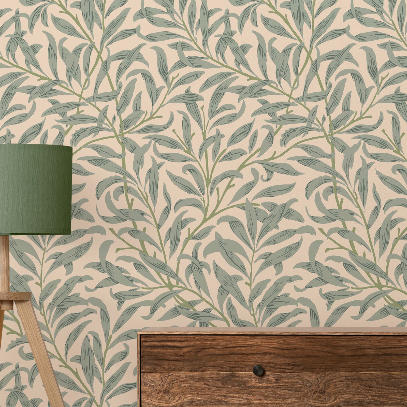 Vintage Fashion Wallpaper - Green Leaf Wallpaper,Beige Color Removable Wallpaper,