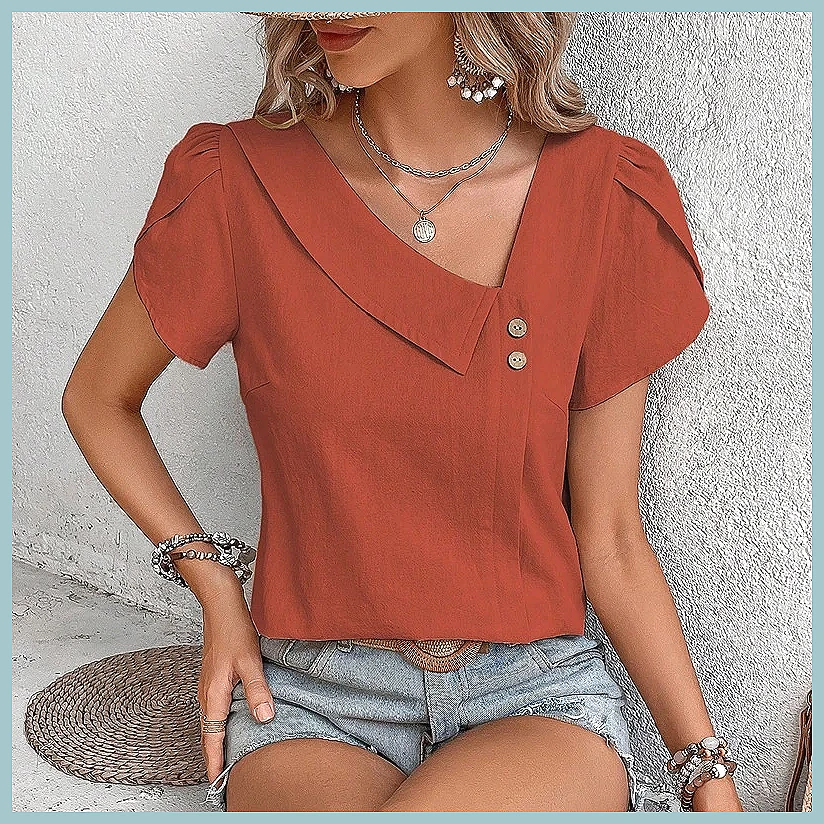 Vintage Fashion Women - 2024 Summer Vintage Solid Color Blouse