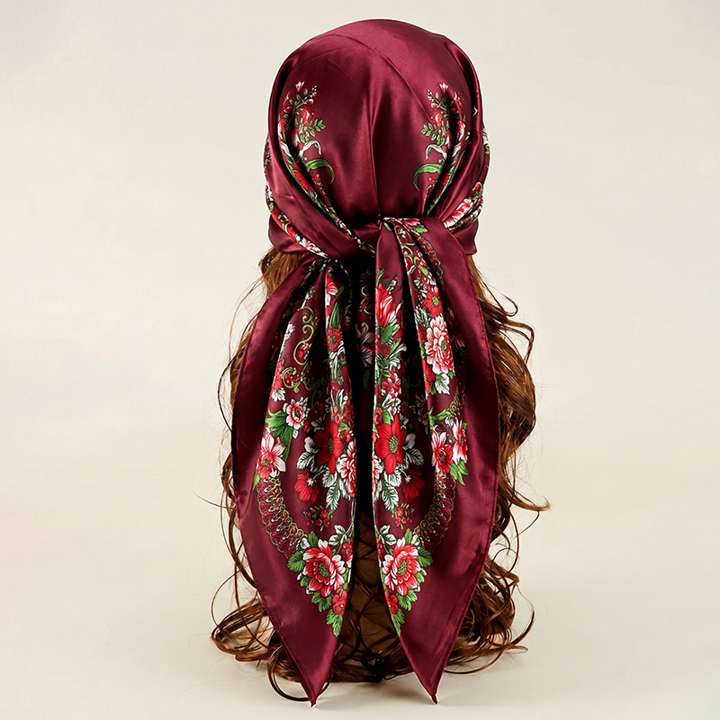 Vintage Satin Square Scarf Wom - Vintage Fashion Hijab 评论和价格