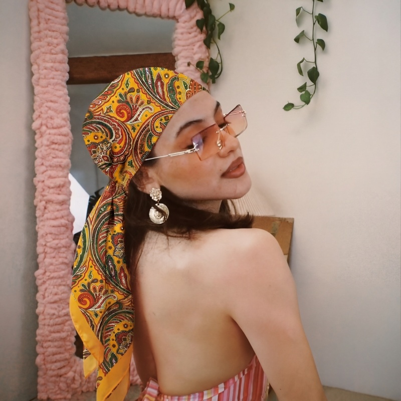 Vintage Satin Square Scarf Wom - Vintage Fashion Hijab 评论和价格