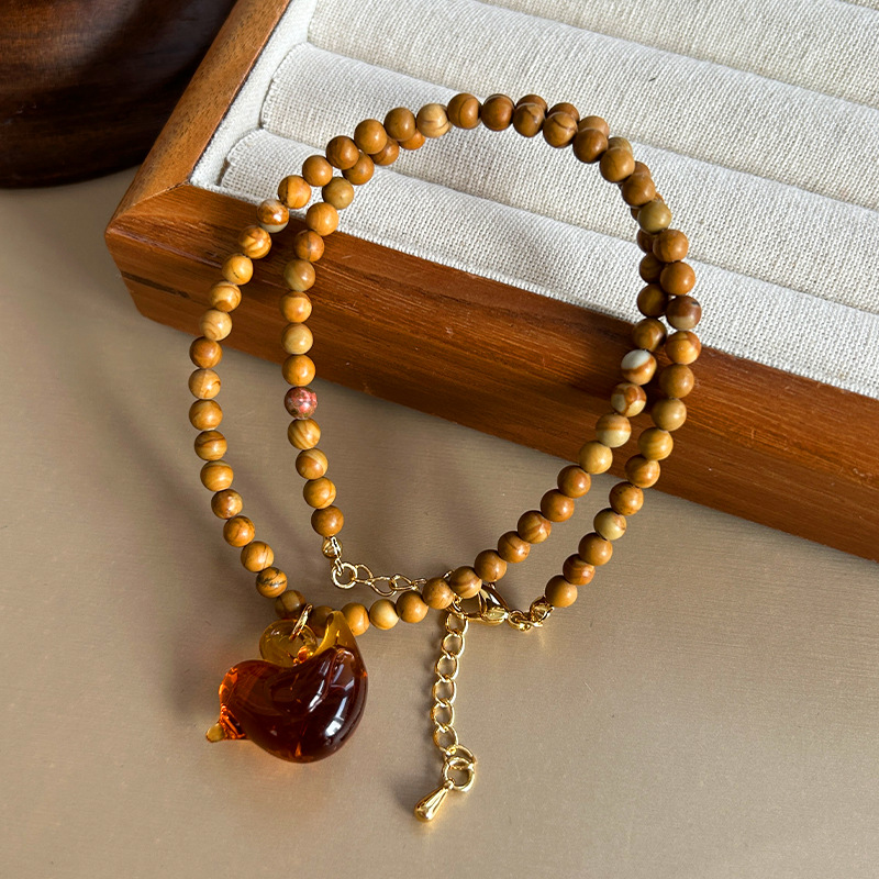 Wooden Bead Glass Bird Necklac - Vintage Vibes Fashion 评论和价格