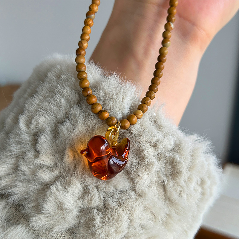 Wooden Bead Glass Bird Necklac - Vintage Vibes Fashion 评论和价格