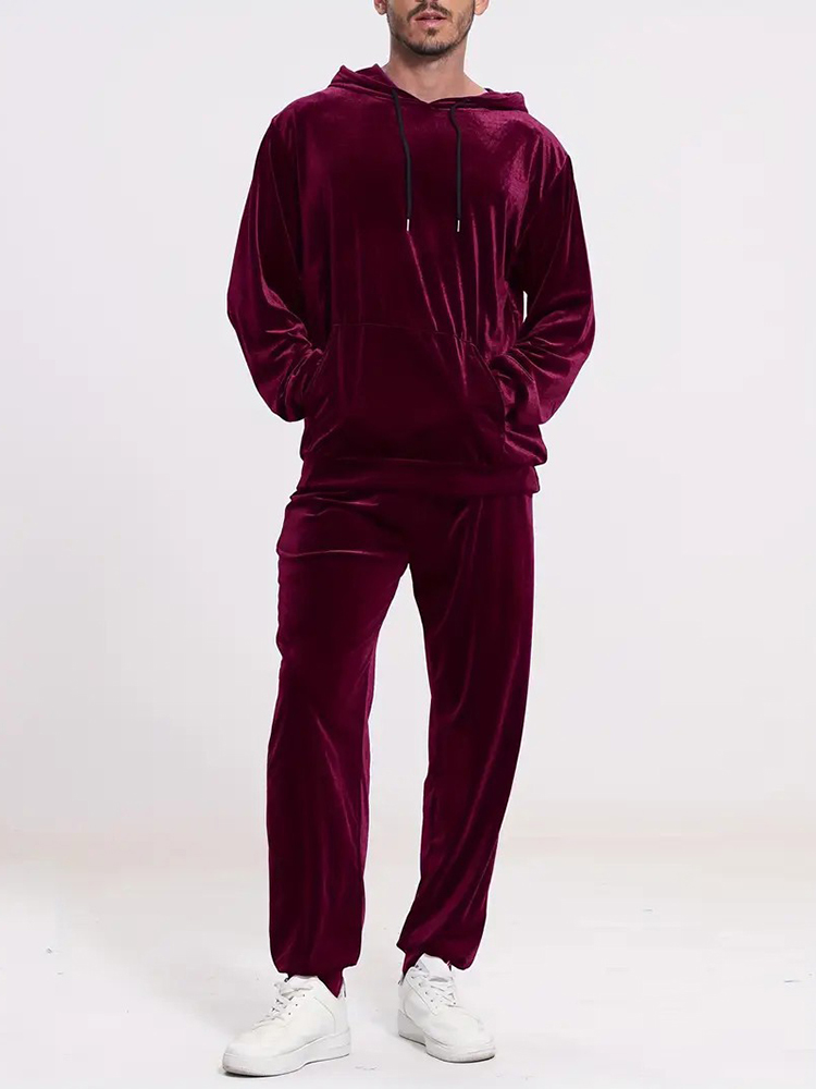 Fashion Solid Color Velvet Two - Vintage Fashion Outfits Men 评论和价格