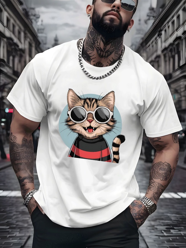 Vintage Cat Cotton T Shirt Har - Vintage Fashion Outfits Men 评论和价格
