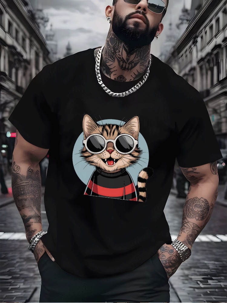 Vintage Cat Cotton T Shirt Har - Vintage Fashion Outfits Men 评论和价格