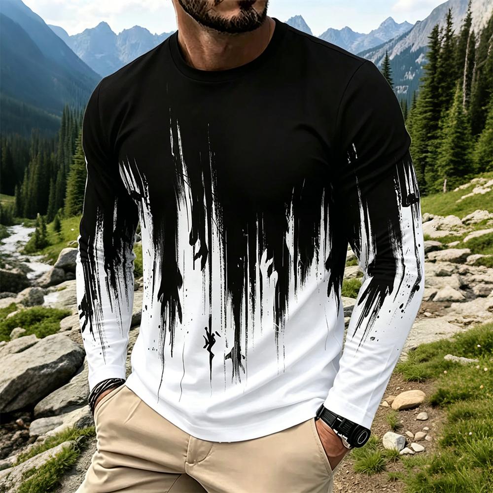 Men's Gradient Ink Splash Long - Vintage Fashion Mens 评论和价格