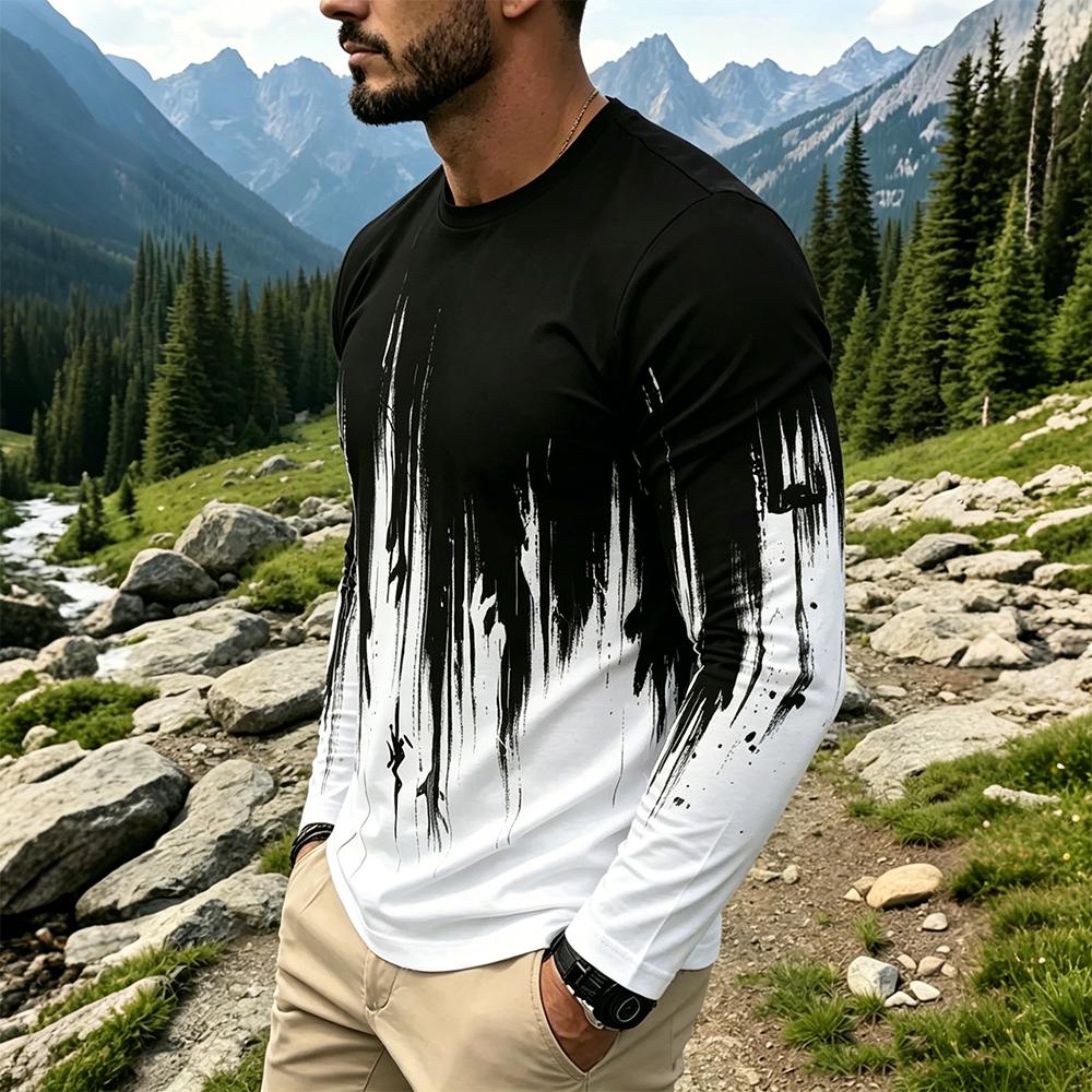 Men's Gradient Ink Splash Long - Vintage Fashion Mens 评论和价格