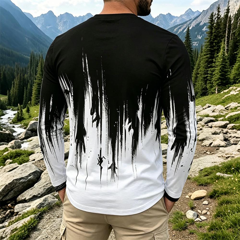 Men's Gradient Ink Splash Long - Vintage Fashion Mens 评论和价格