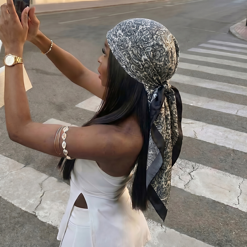 Luxury Satin Square Scarf Vint - Vintage Fashion Hijab 评论和价格