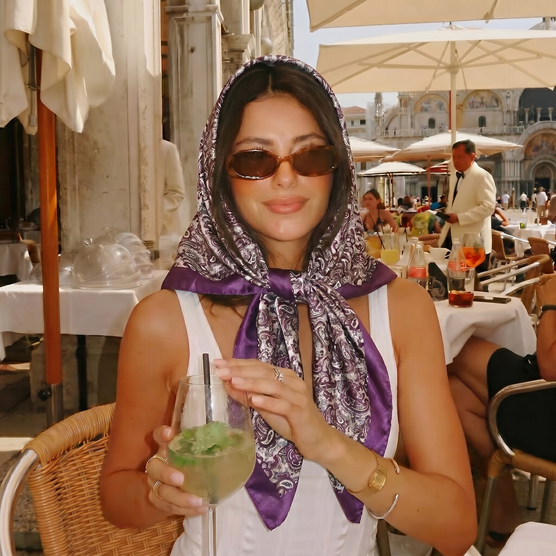 Luxury Satin Square Scarf Vint - Vintage Fashion Hijab 评论和价格